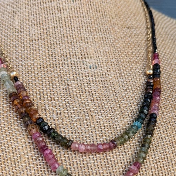 Tourmaline Garnet Gold Filled Vermeil Two strand Necklace FREE SHIPPING - Picture 5 of 8